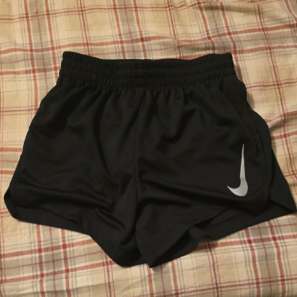 Nike Kids Black Athletic Shorts with Silver Logo